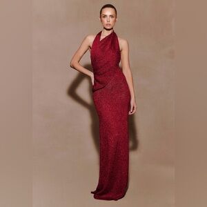 MESHKI Elma Lurex Knit Halter Maxi Dress